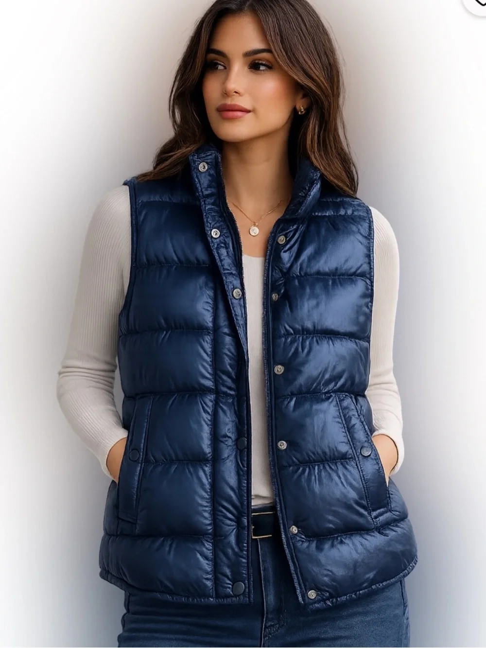 J. Crew Navy Quilted Down Fill Puffer Vest Women’s size L